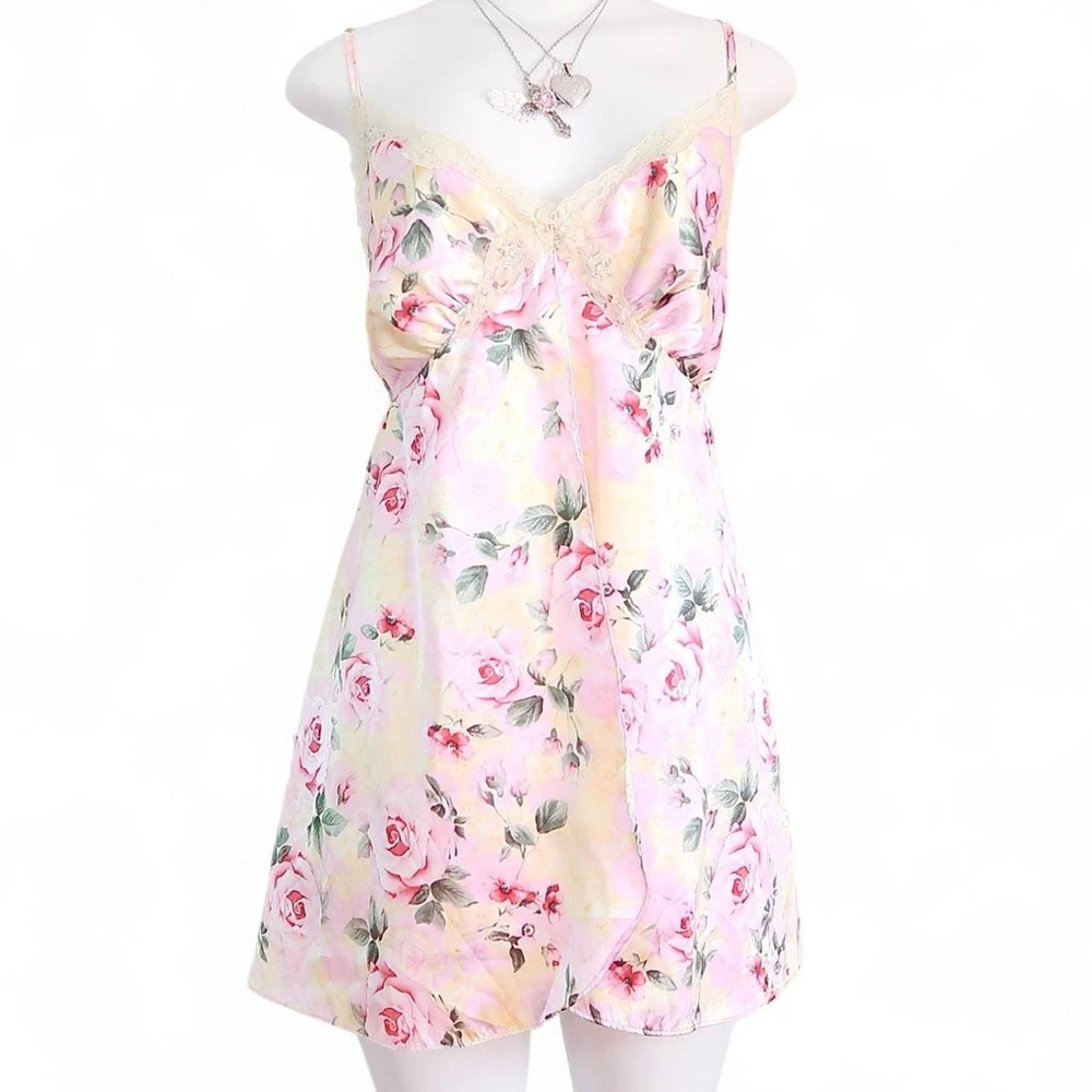 y2k pink rose floral babydoll mini dress coquette fairycore